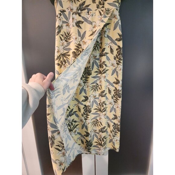 Tommy Bahama 100% Silk Maxi Dress Sz 8 Wrap Skirt Yellow Tropical Floral - Picture 3 of 12